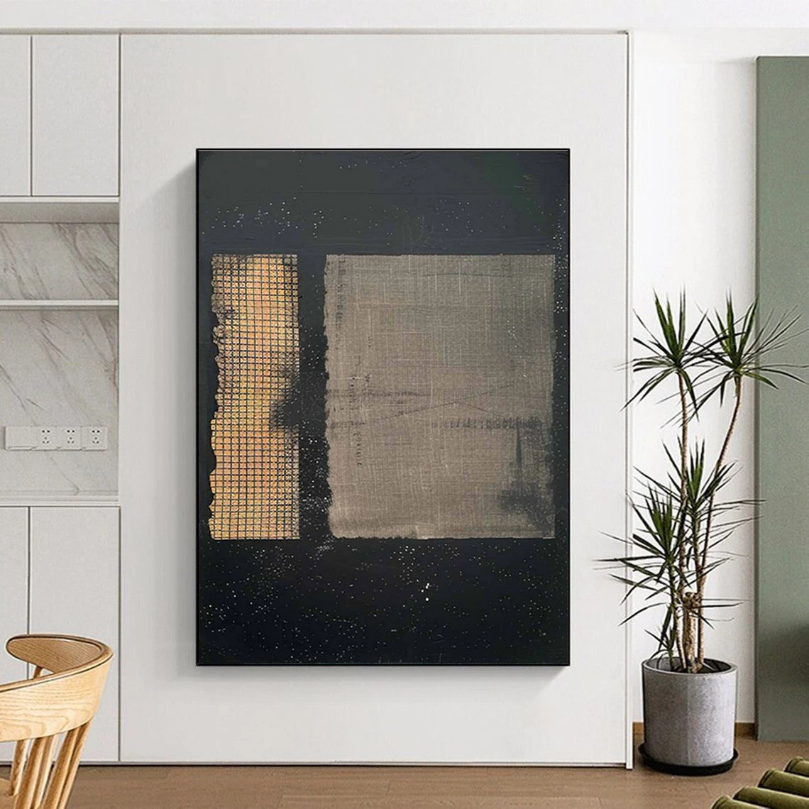 Dual - Tone Grid Abstract Painting for Industrial - Chic Spaces HENG307