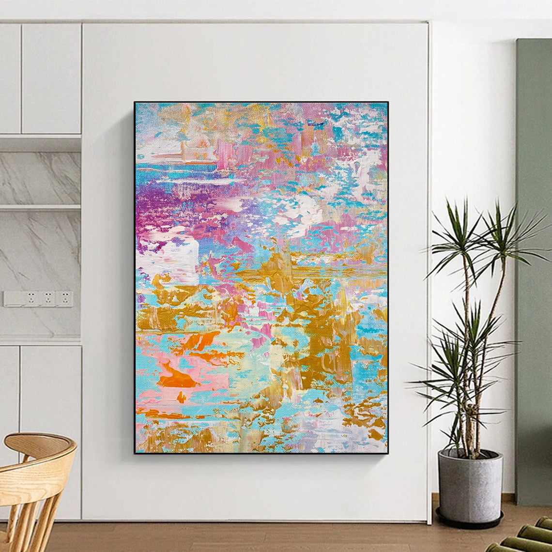 Pastel and Gold Abstract Painting for Chic Bridal Suites HENG464
