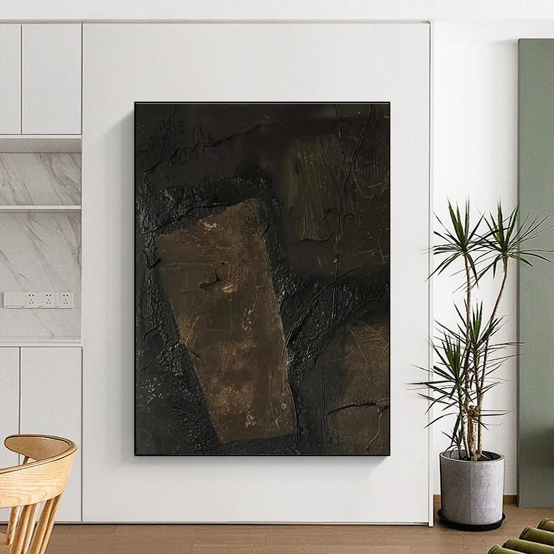 Dark Textured Abstract Composition Painting for Industrial - Chic Lofts HENG503