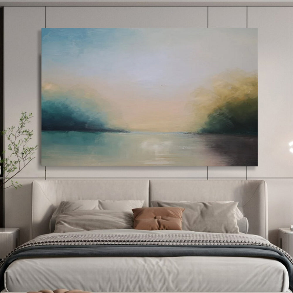 Misty River at Dusk Abstract Painting for Serene Retreats YHT014