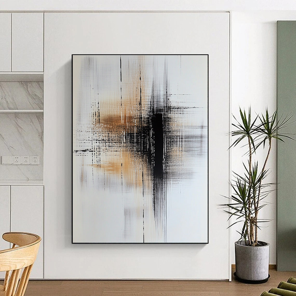 Monochrome Strokes Abstract Painting for Modern Office Spaces GAB0780