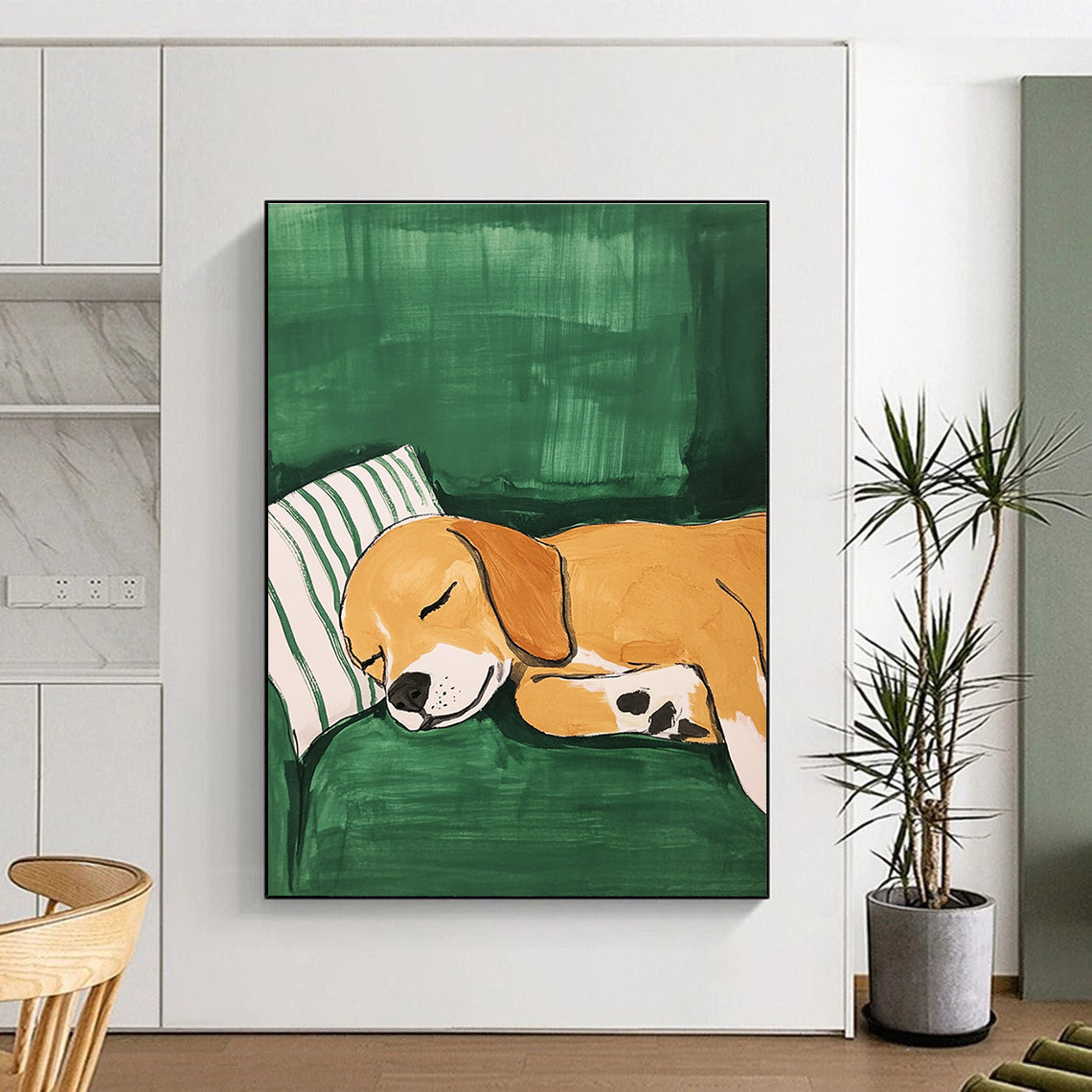 Sleeping Dog on Green Cozy Pet - Inspired Abstract Painting GAB0345