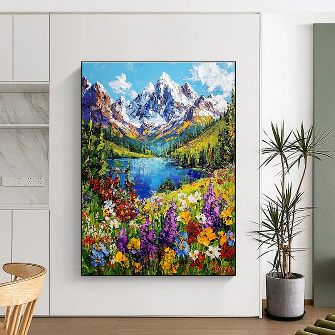 Mountain Landscape with Flowers - Impasto Nature Art GAB0385