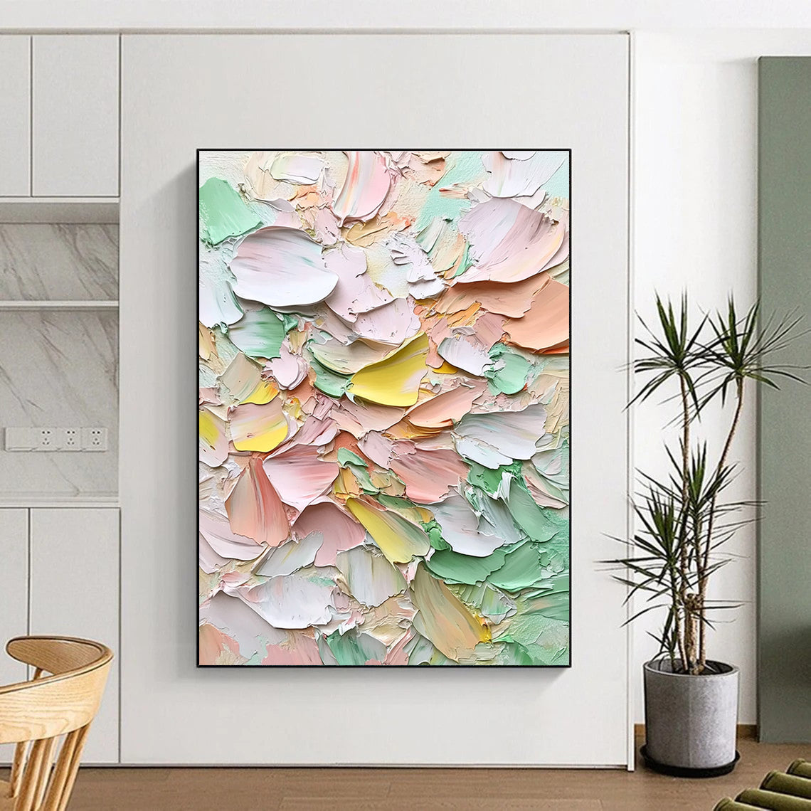 Pastel Color Palette Knife Painting Vibrant Abstract Art for Cheerful Spaces GAB1443
