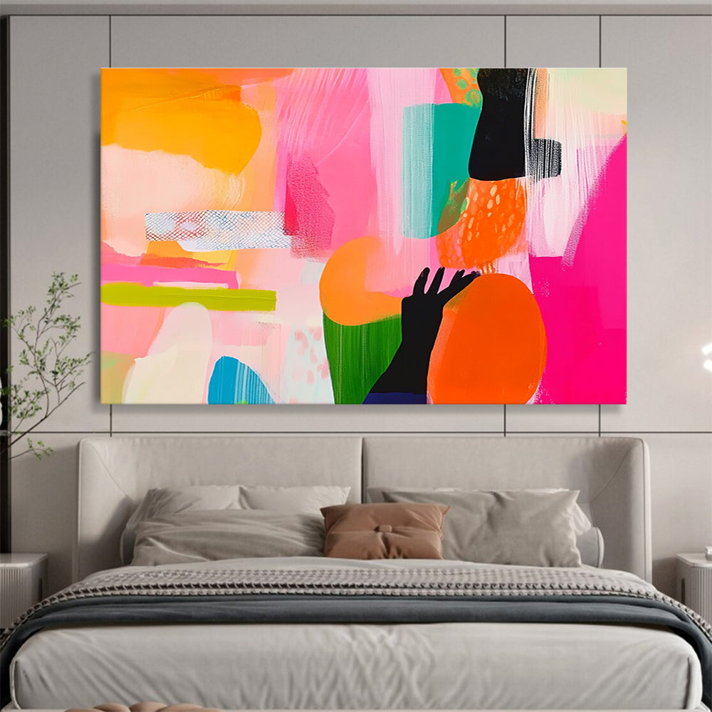 Pink and Orange Abstract Painting with Bold, Expressive Energy ABS458