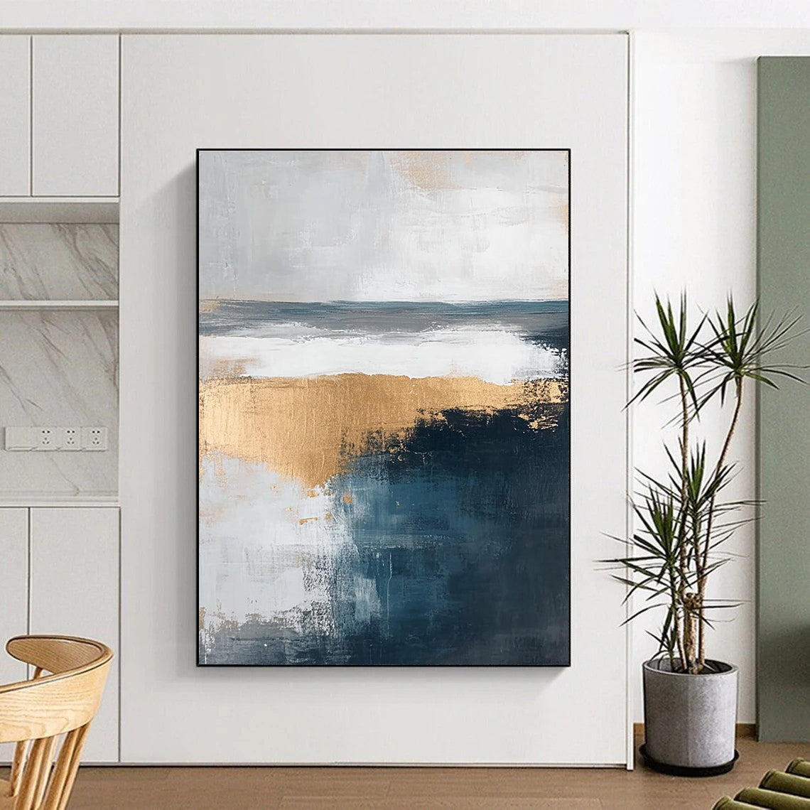 Gold and Blue Abstract Landscape - Elegant Minimalist Abstract Art GAB0459