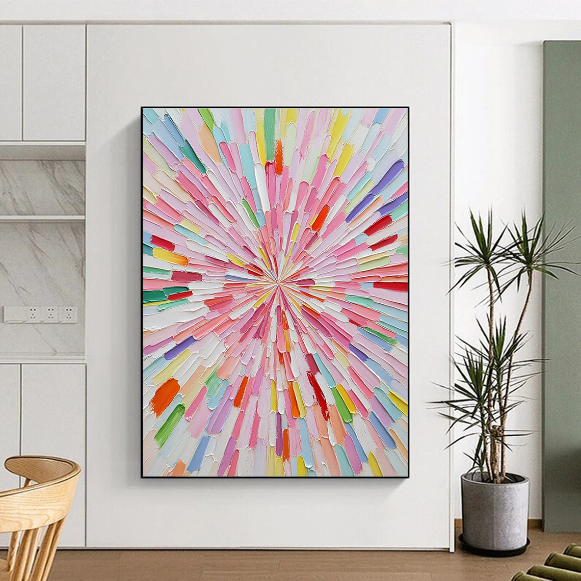 Colorful Radial Burst Abstract Painting with Vibrant Energy WINK124