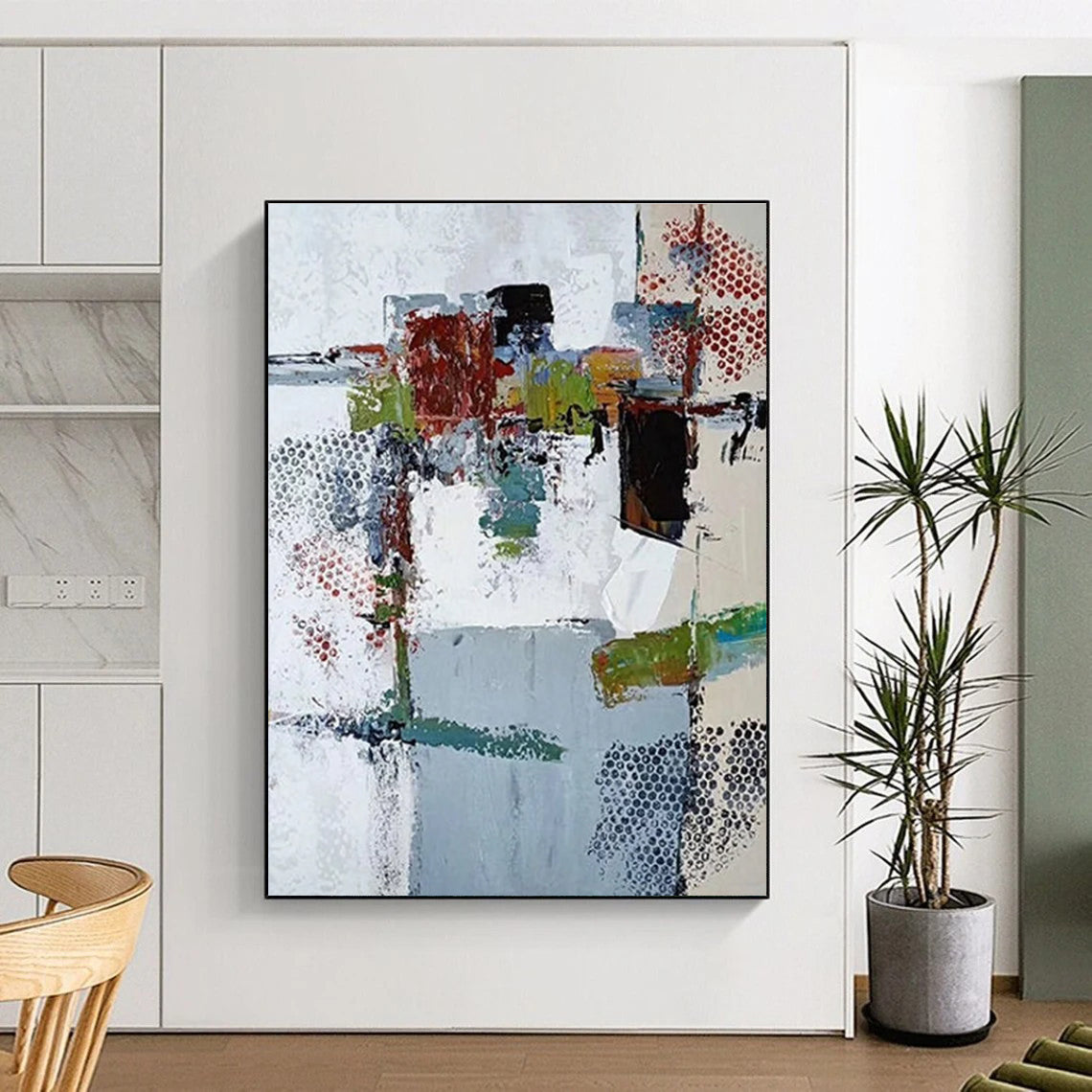 Colorful Patch Abstract Painting for Creative Studio Workspaces HENG042