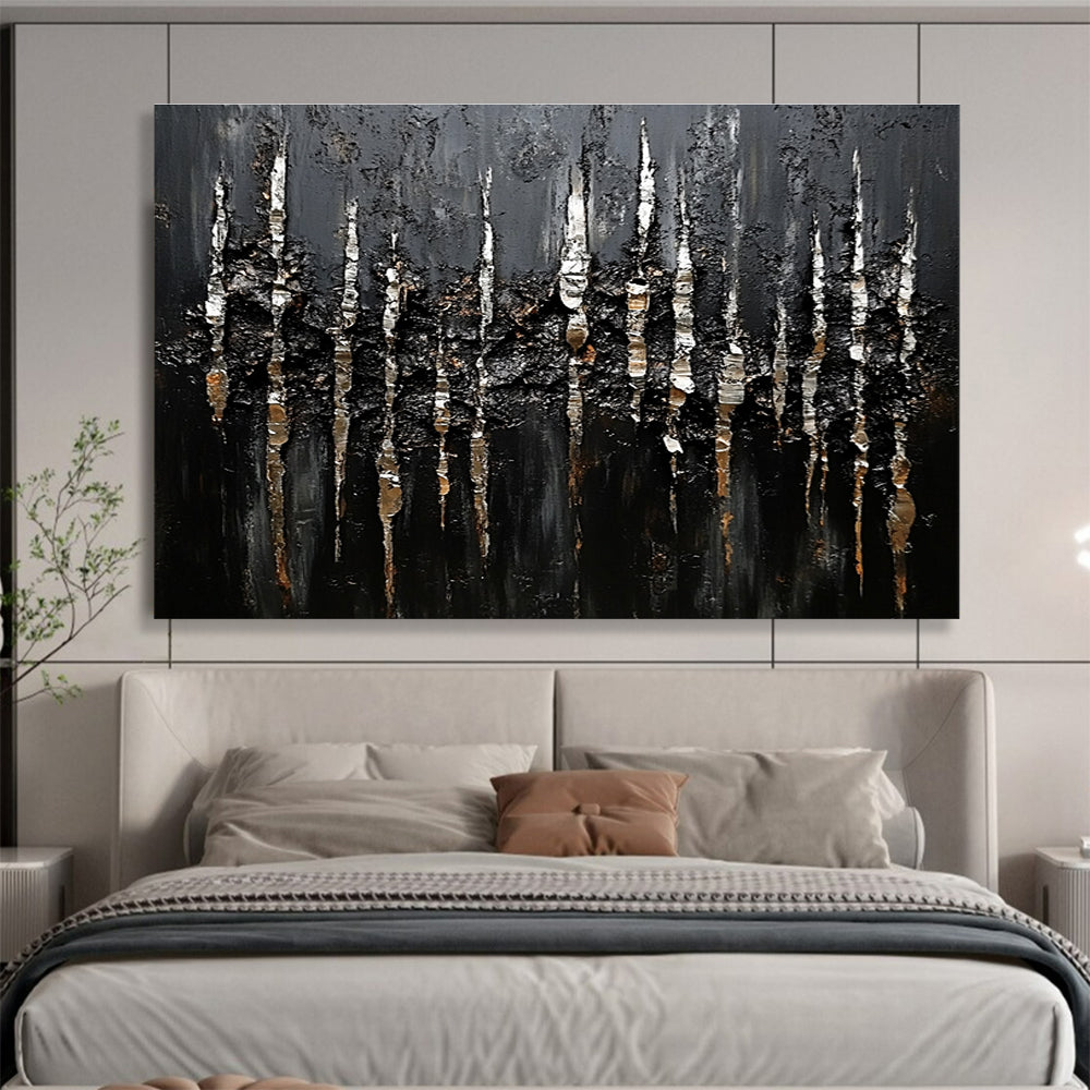 Textured Black and Silver: Tactile Art with Shimmering Accents Abstract Painting ABS180