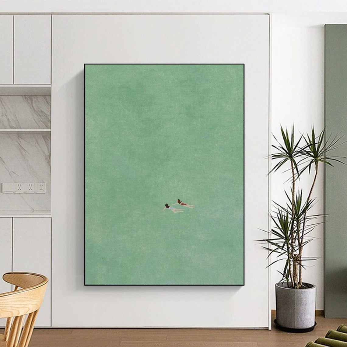 Two Swimmers in Green Minimalist Painting for Calm Interiors HENG305