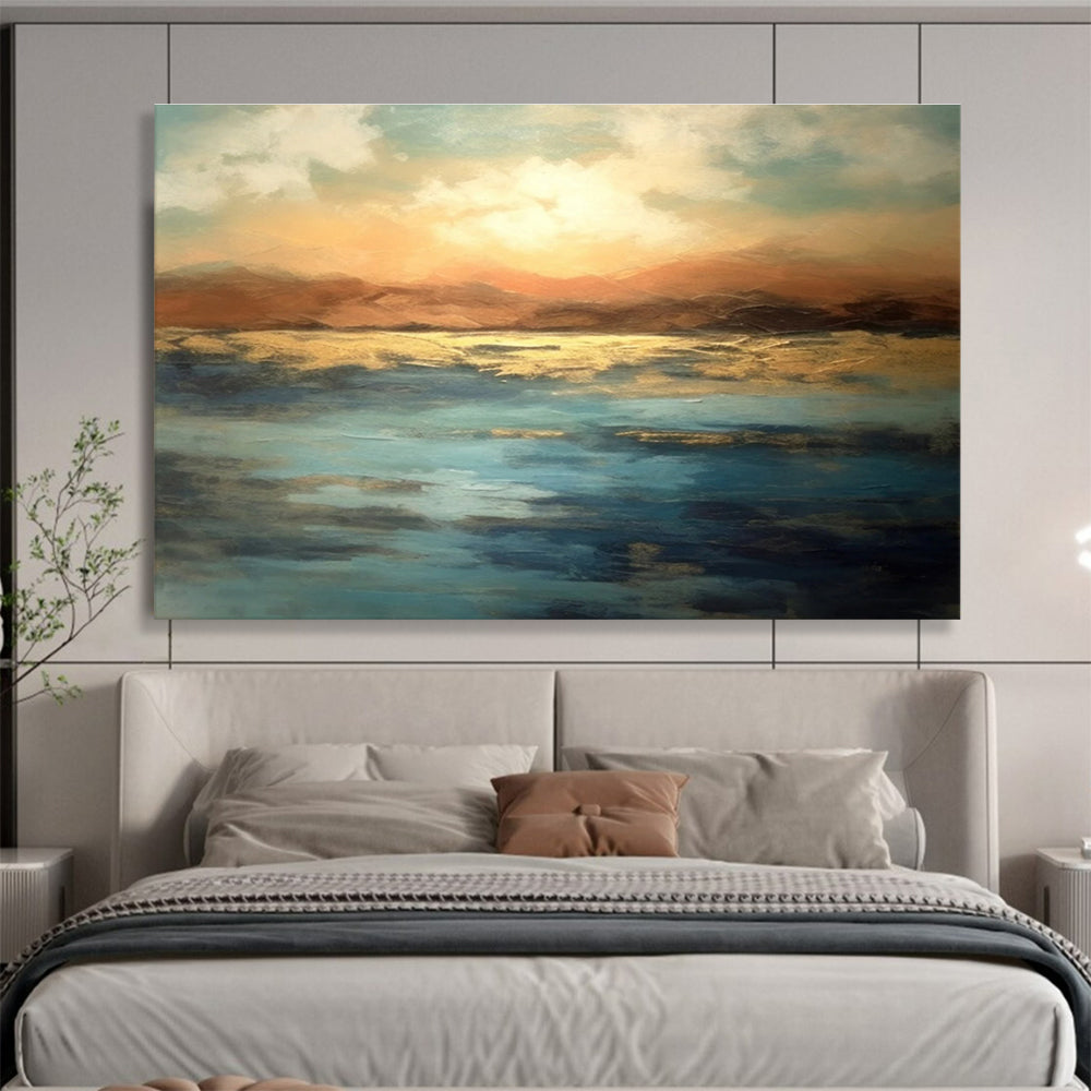 Sunset Over Calm Waters Abstract Painting for Relaxing Retreats YHT054