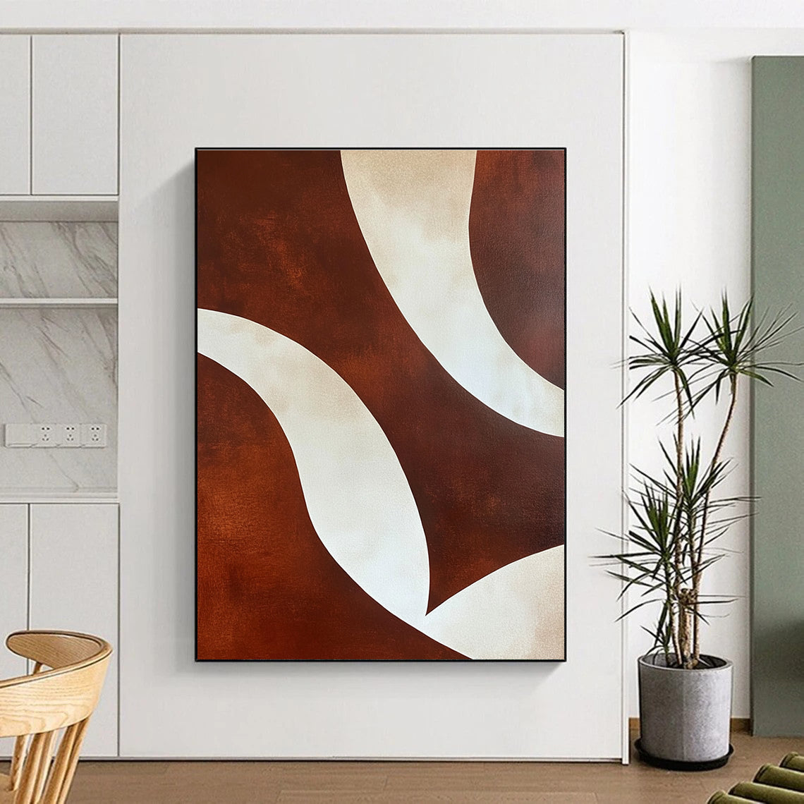 Brown and White Curves Abstract Painting with Elegant Flow WINK030
