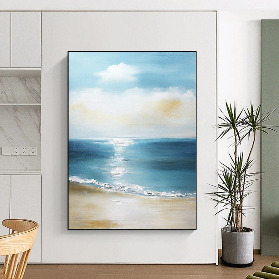 Calm Sea Beach Peaceful Abstract Painting for Coastal Homes GAB1483