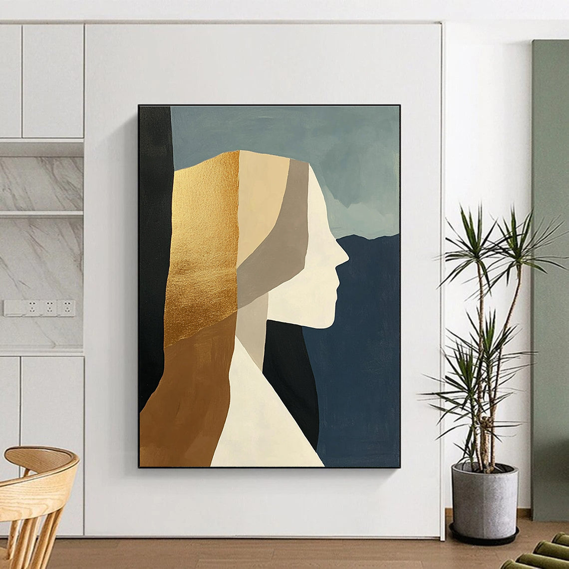 Gold - Accented Abstract Portrait Painting for Luxury Boutique Hotels GAB1155