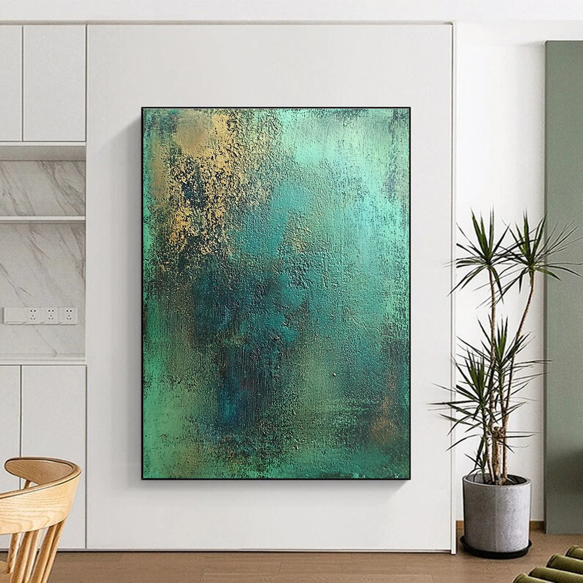 Green and Gold Textured Abstract Painting with Lush Opulence WINK286