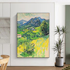 Vibrant Mountain Village Painting of Lively Rural Scenery GAB0152
