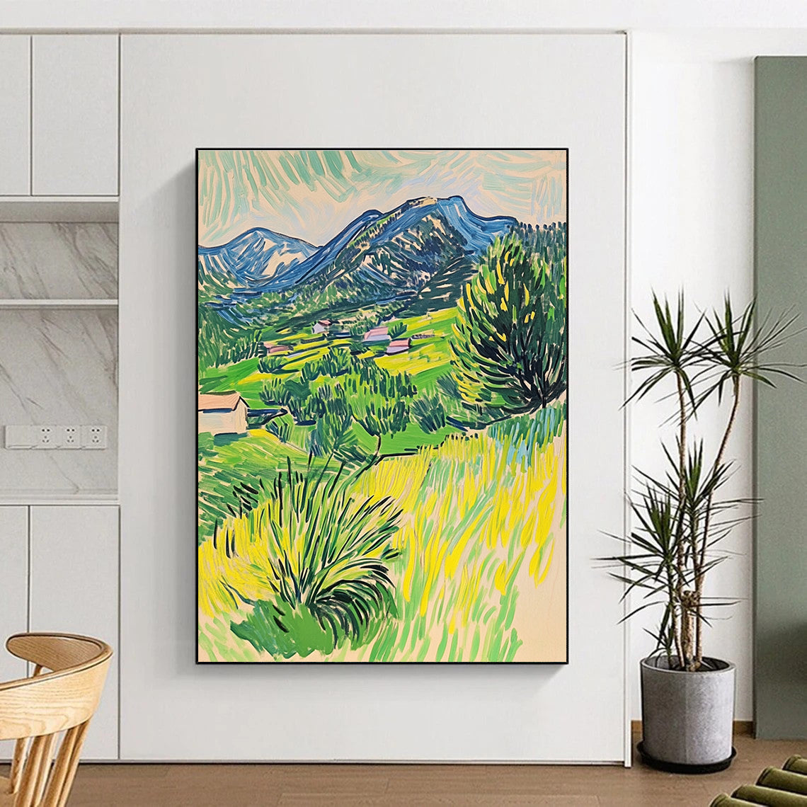 Vibrant Mountain Village Painting of Lively Rural Scenery GAB0152