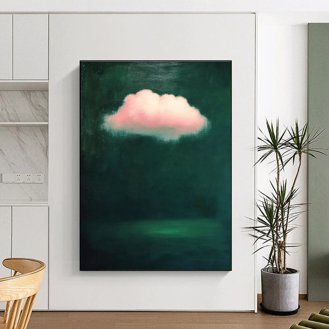 Pink Cloud on Dark Green Dreamy Abstract Painting for Thoughtful Spaces GAB1447