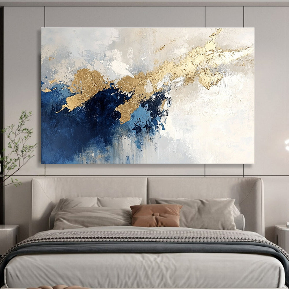 Blue - Gold Abstract Flow Painting ABS184