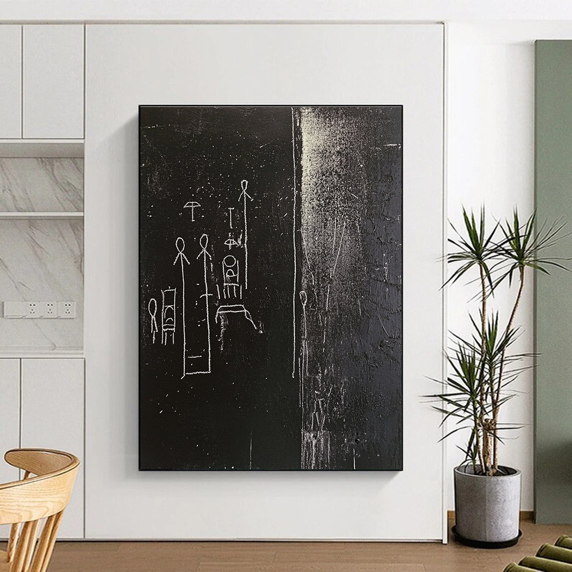 Mysterious Black and White Symbolic Figures Abstract Painting GAB0037