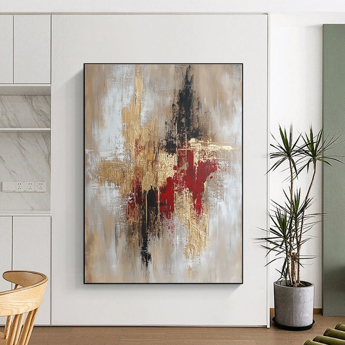 Gold and Red Textured Abstract Painting for Luxury Hotel Lobbies GAB0893