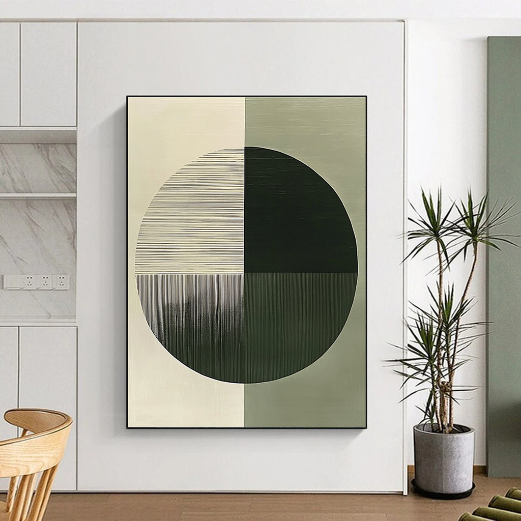 Half and Half Circle Abstract Painting for Minimalist Office Receptions GAB1381