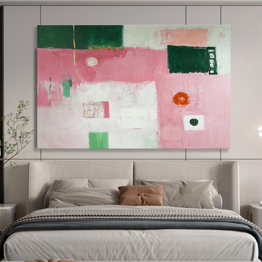 Eclectic Pink - Green Abstract Collage - Style Artwork Painting ABS129
