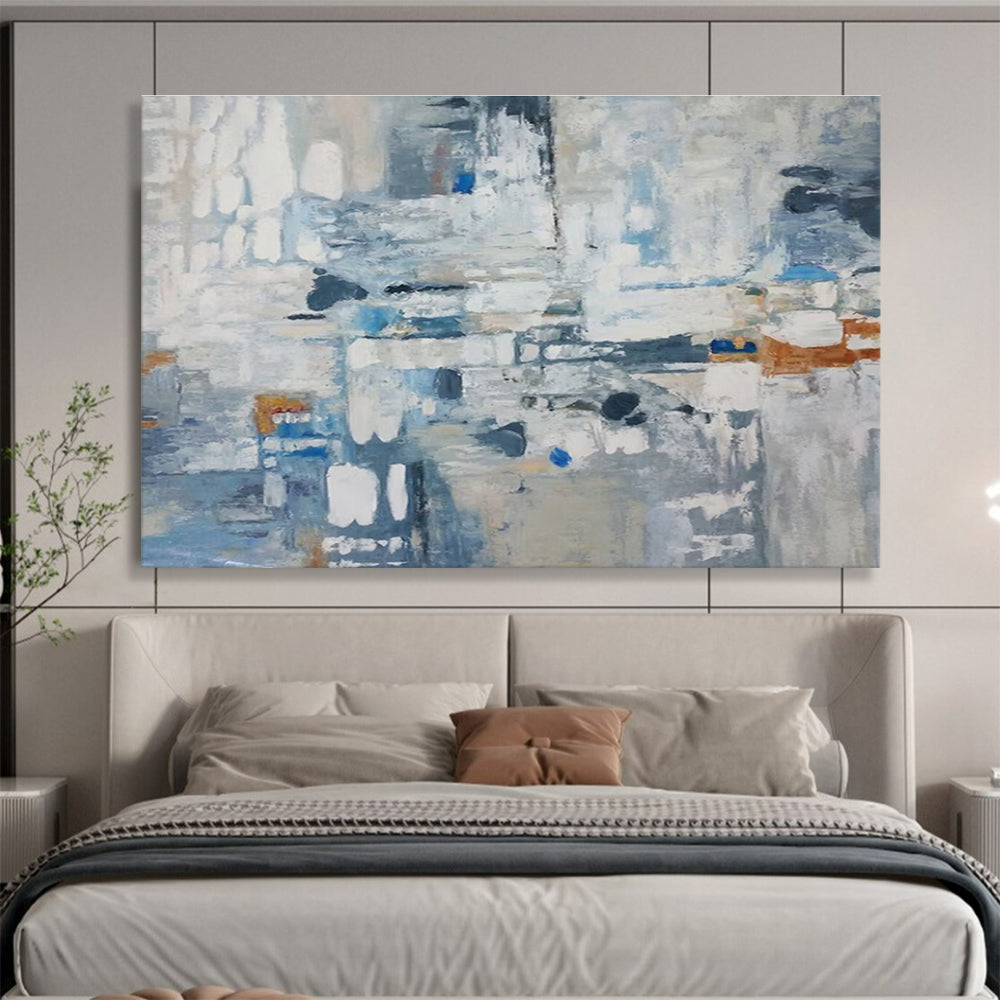 Blue - Toned Abstract Cityscape Painting for Corporate Spaces YHT017