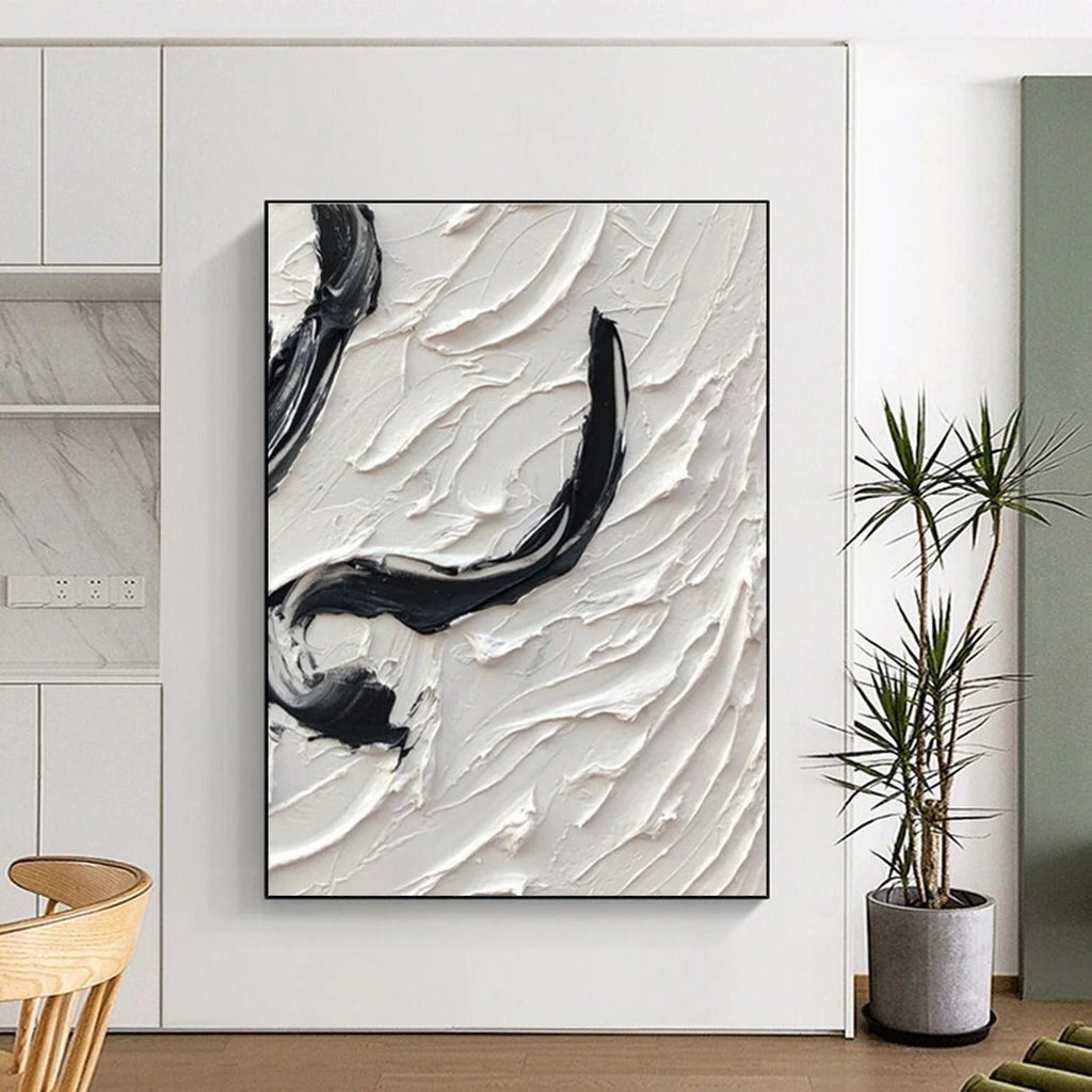 Black - White Textured Swirl Abstract Painting for Modern Living Spaces HENG400
