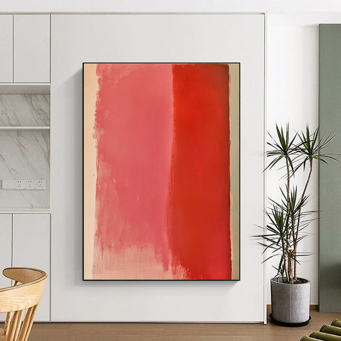 Pink and Red Divide Abstract Painting with Warm Contrast WINK133
