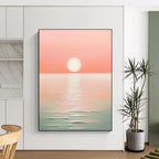 Pink Sunset Over Sea I Minimalist Abstract Painting for Serene Bedrooms GAB1467