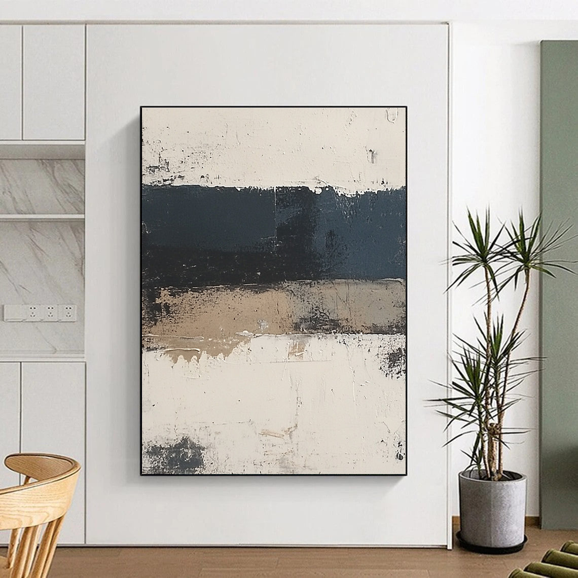 Monochrome Striped Abstract Painting with Subtle Textures WINK500