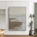 Beige Coastal Abstract Painting for Beach House Living Rooms HENG521