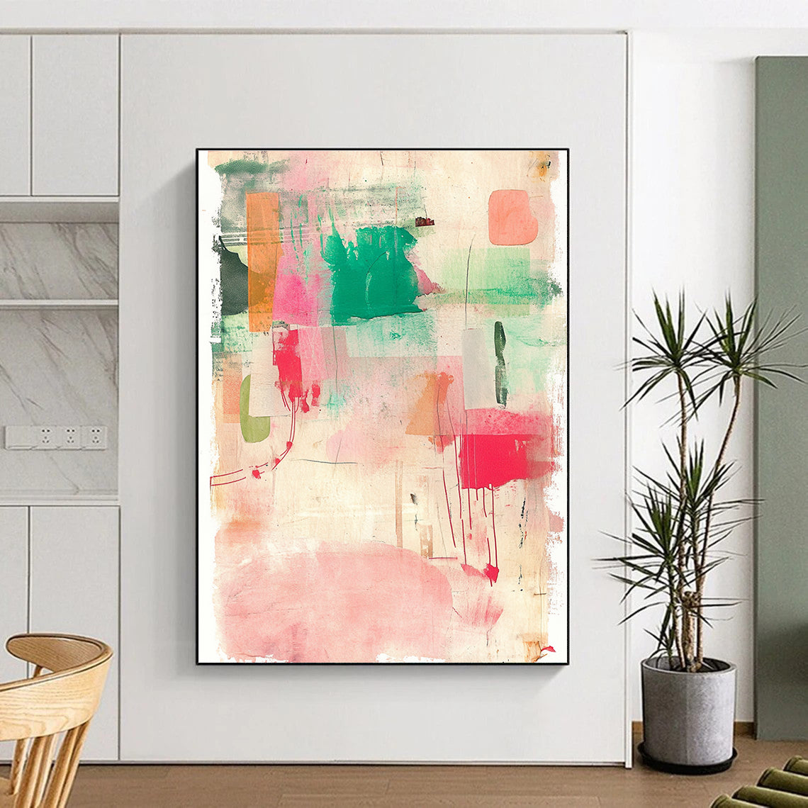 Green and Pink Abstract Fusion Abstract Painting with Fresh Vitality WINK201