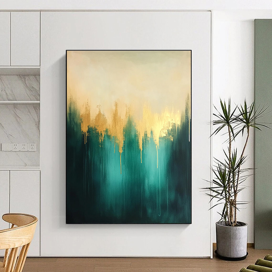Blue Green Gold Abstract Painting with Ethereal Beauty WINK551