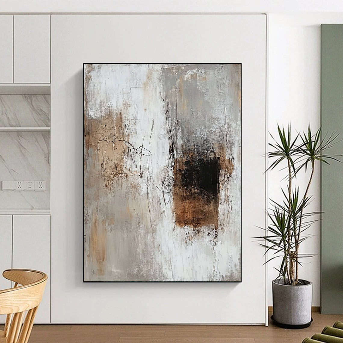 Beige Gray Abstract Textures Painting with Subtle Depth WINK689