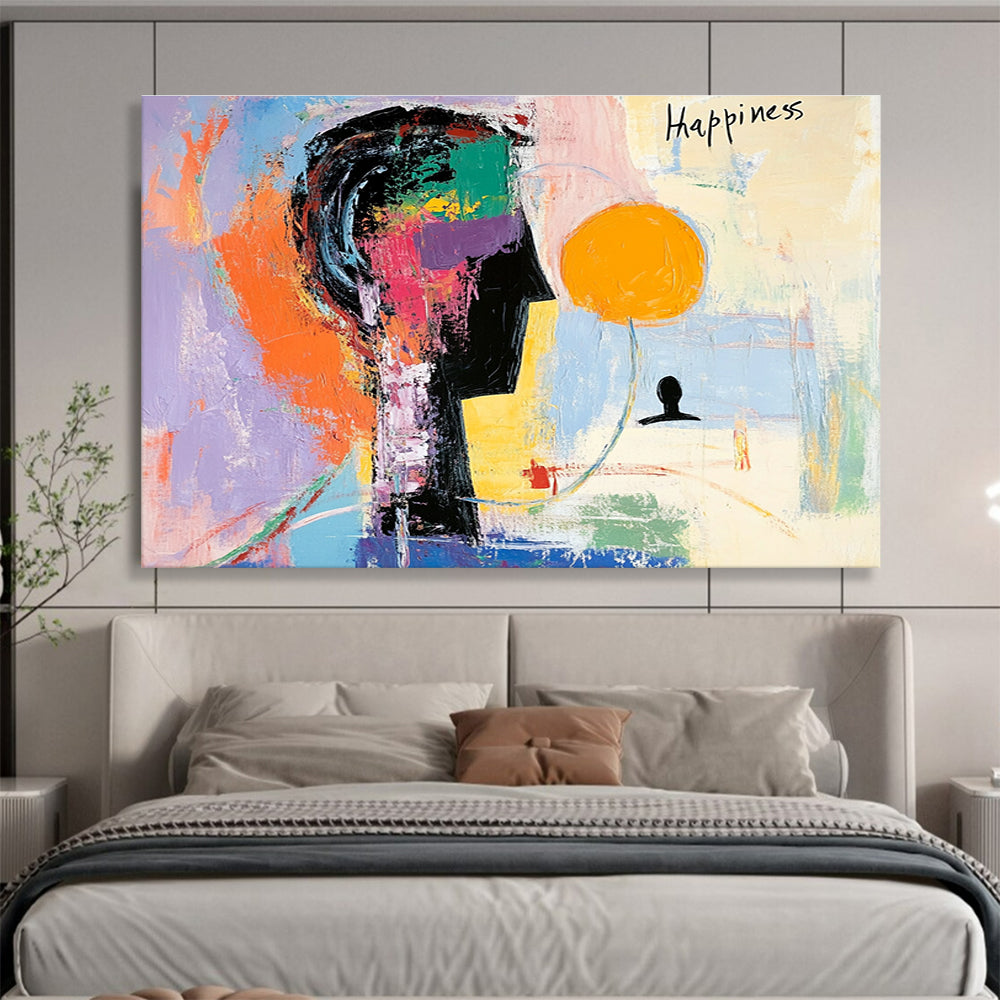 Abstract “Happiness” Figure Painting with Expressive, Colorful Emotions ABS517