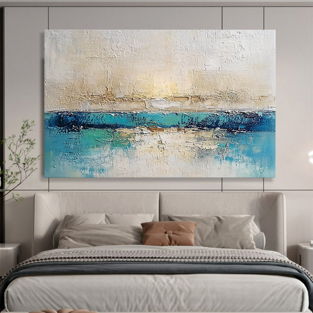 Textured Sea and Sky Abstract Painting with Layered, Coastal Calm ABS491