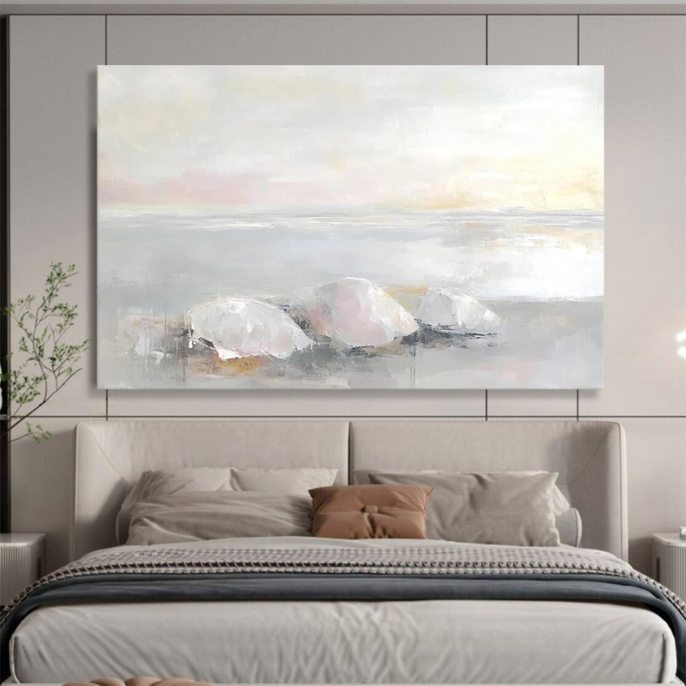 Soft Toned Coastal Stones with Gentle Reflections Abstract Painting ABS337
