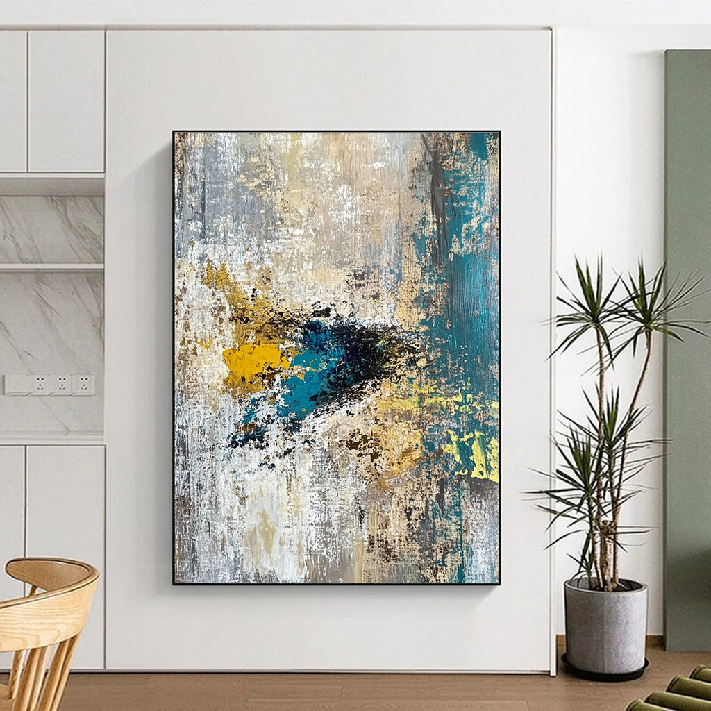 Gold and Teal Textured Abstract Painting for Art Deco - Inspired Lounges GAB0912
