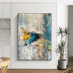 Gold and Teal Textured Abstract Painting for Art Deco - Inspired Lounges GAB0912