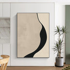 Curved Black and Beige Shape Abstract Painting for Monochrome - Themed Bedrooms GAB1364