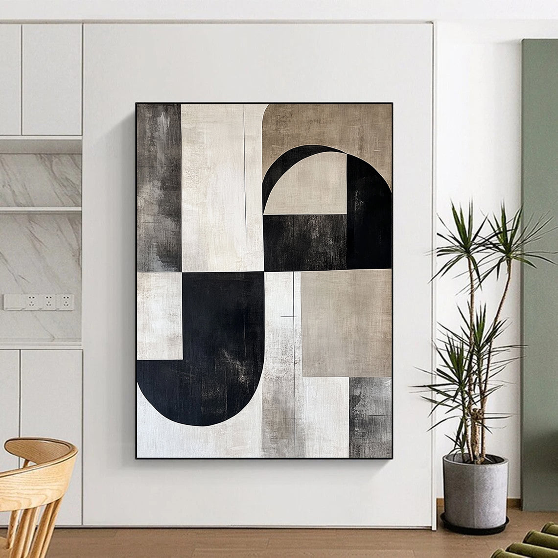 Monochromatic Geometric Fusion Abstract Painting with Minimalist Elegance WINK211