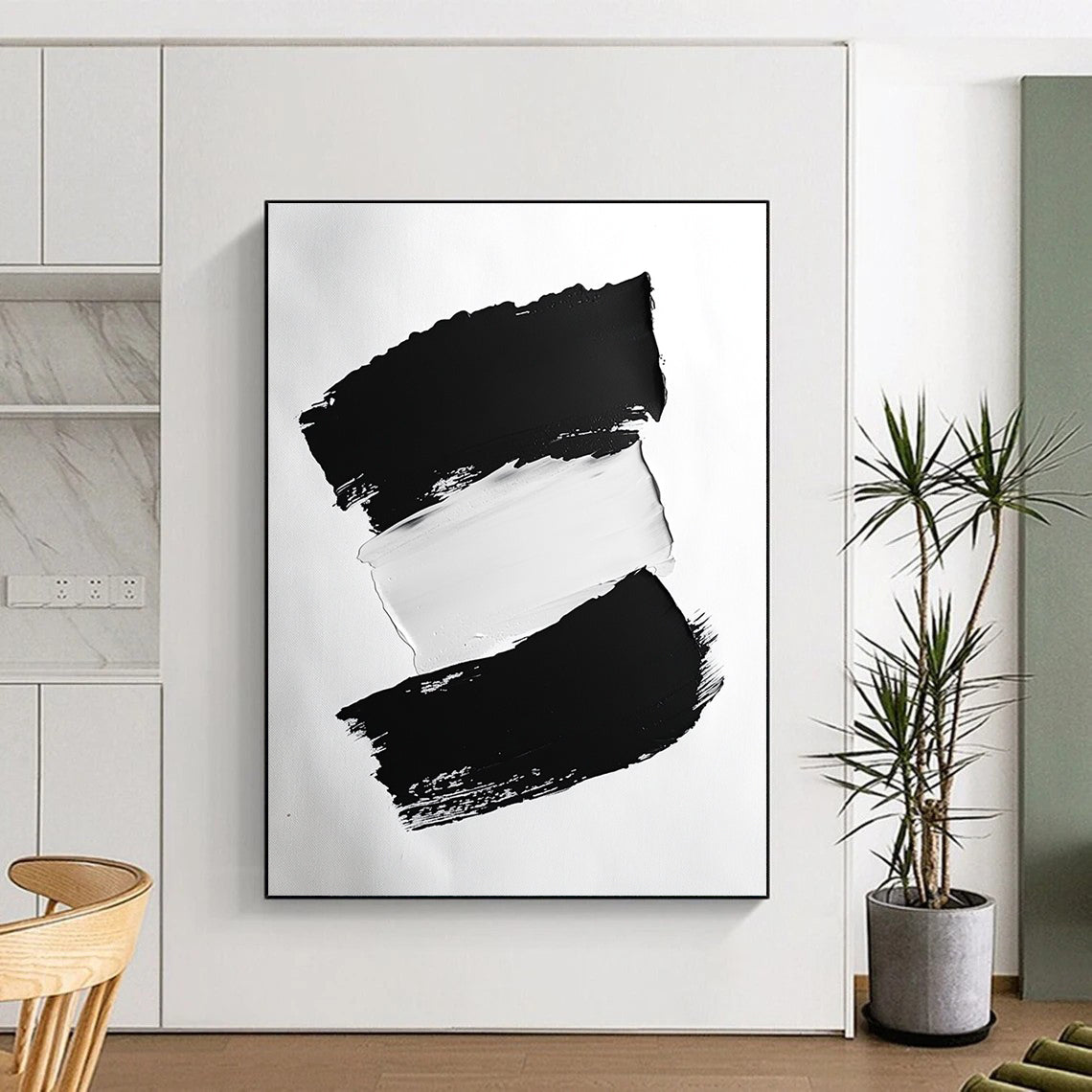 Minimalist Black and White Abstract Painting with Clean Forms WINK822