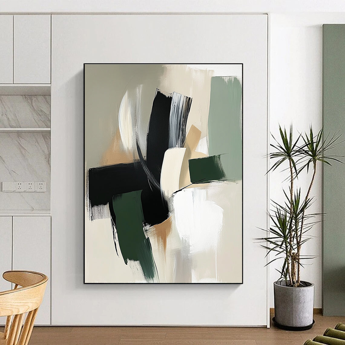 Neutral Geometric Abstract Painting for Minimalist Corporate Lounges GAB1223