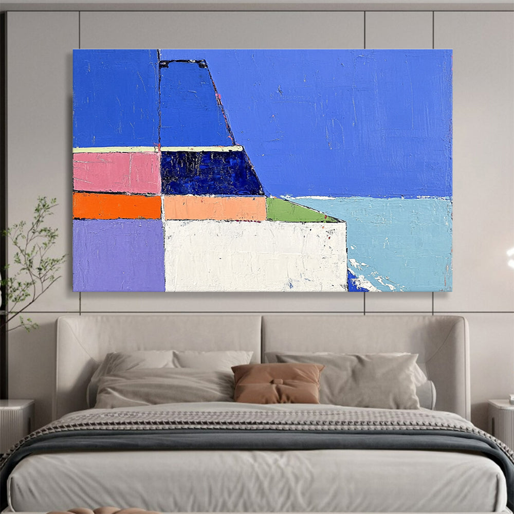 Colorful Coastal Abstract Painting with Geometric Shapes ABS310