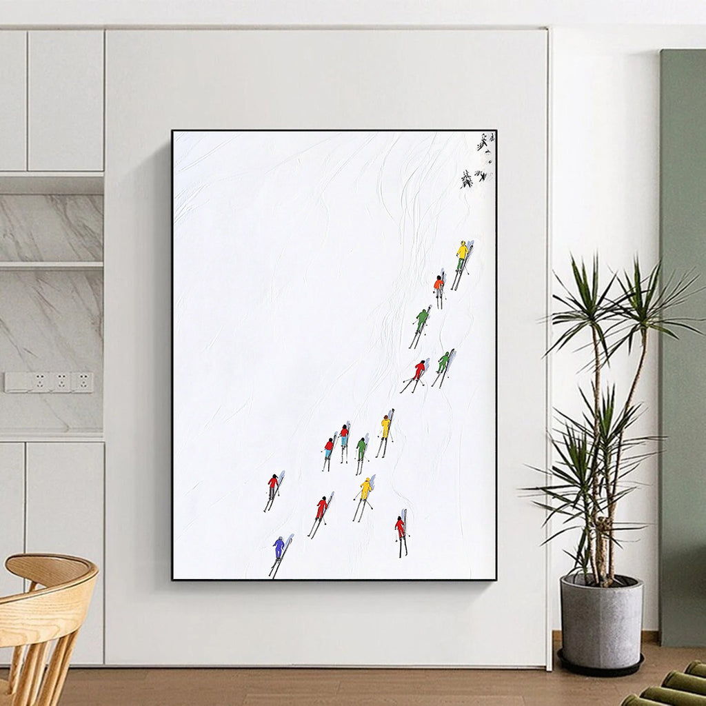 Skiers on Snow Abstract Painting of Winter Sports GAB0120