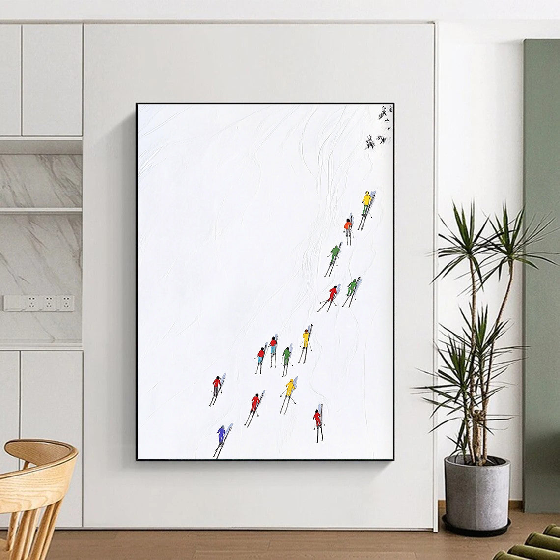 Skiers on Snow Abstract Painting of Winter Sports GAB0120