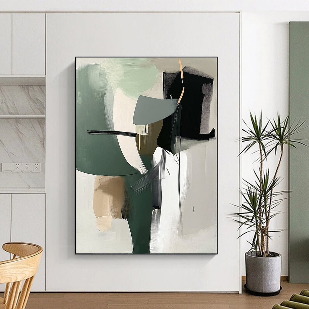 Minimalist Green and Gray Abstract Painting with Clean Lines WINK812