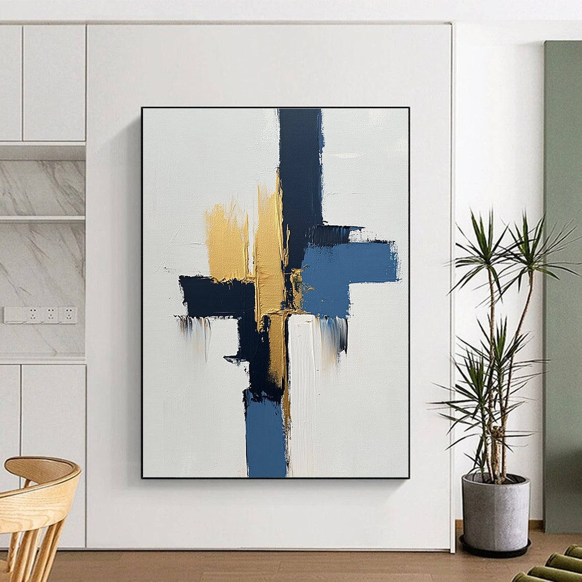 Blue - Gold Abstract Cross Painting with Modern Elegance WINK440